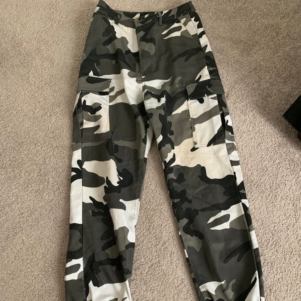 PLT Camo Cargo Pants Grey Black White